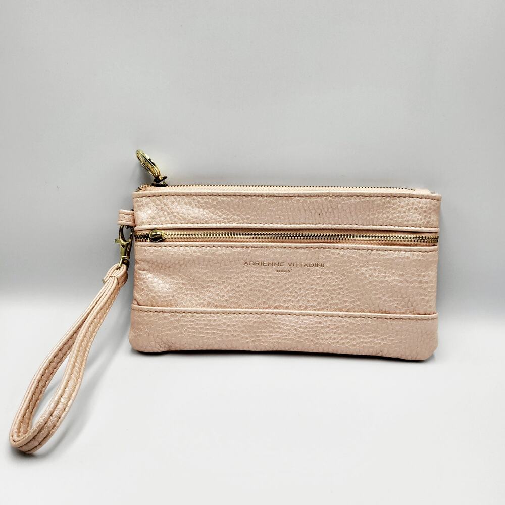 Adrienne Vittadini Light Pink Gold-tone Hardware Two-Zip Wristlet Wallet Pouch
